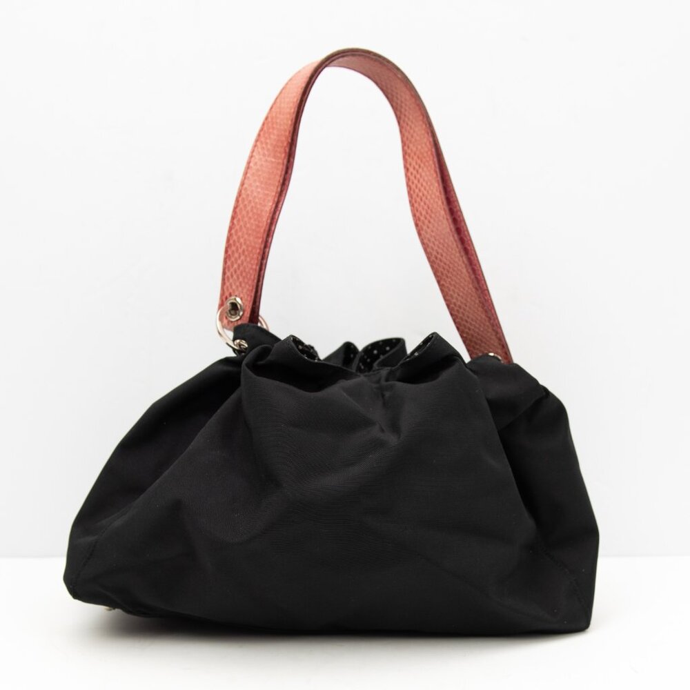 Kate Spade "Maddie" Nylon Drawstring Shoulder Bag Snakeskin Strap 2000s Black - Picture 2 of 12